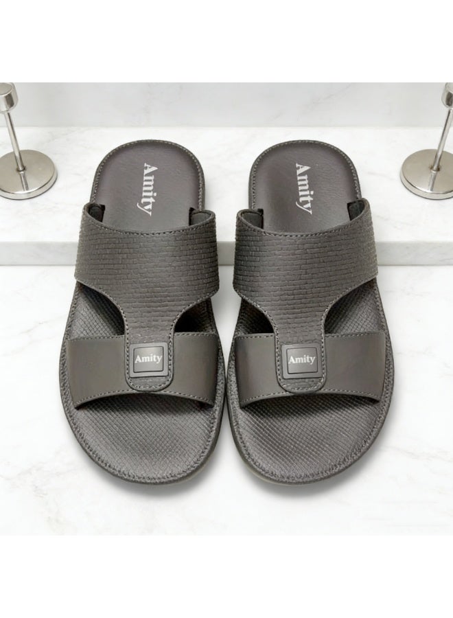 Daily Basic Men Leather Sandals Grid Strap Sweat Resistant Walking Summer Footwear - Image 1