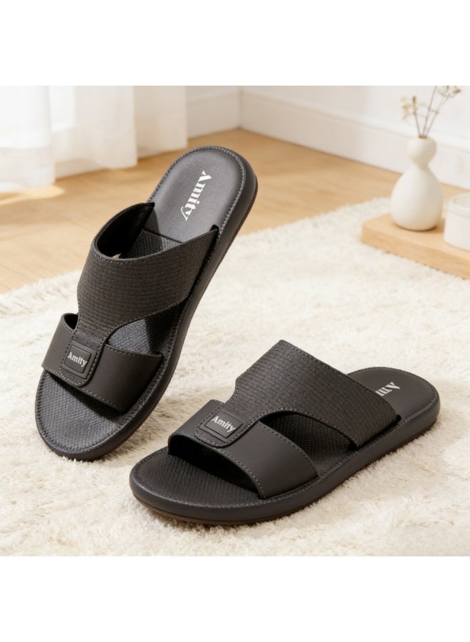 Daily Basic Men Leather Sandals Grid Strap Sweat Resistant Walking Summer Footwear - Image 3