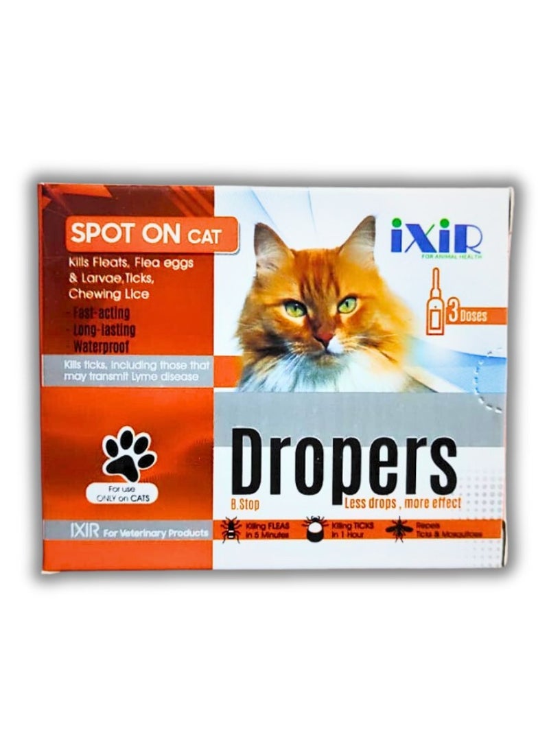 IXIR Dropers Spot-On Drops for Cats – Complete Flea, Tick & Lice Protection (3 Doses) - Image 1