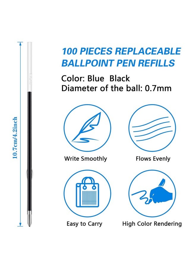 JANYUN - 100 Pieces Ink Pen Refills Replaceable, 0.7Mm Ballpoint Pen Refills 107 Mm In Length Blue Black Ink Refills Smooth Writing Pen Refills For Journal Writing Office School Supplies (Black Blue) - Image 1
