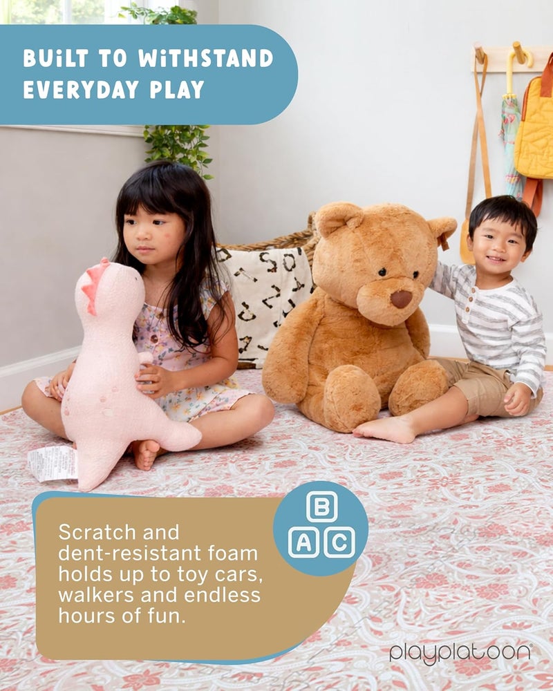Play Platoon Non-Toxic Large Baby Play Mat for Floor, 16 Tile 96 x 96 inch - Extra-Thick Interlocking Foam Floor Tiles 24 x 24 in Puzzle Mat Pieces with Border, Playmat for Toddlers & Children - Petal - Image 3
