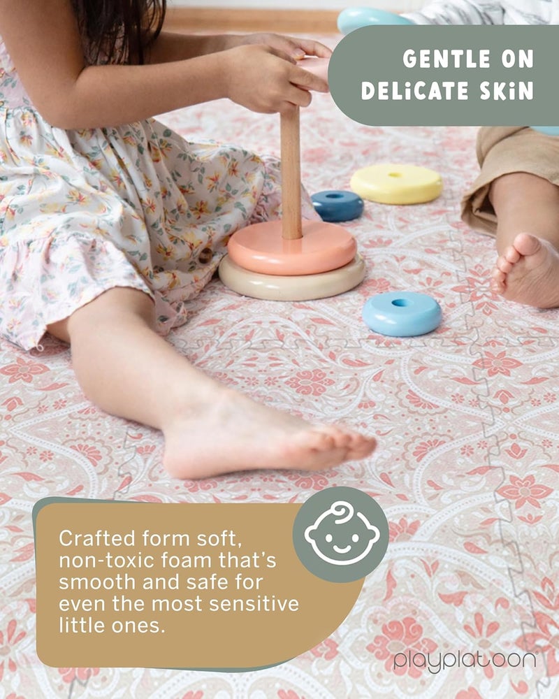 Play Platoon Non-Toxic Large Baby Play Mat for Floor, 16 Tile 96 x 96 inch - Extra-Thick Interlocking Foam Floor Tiles 24 x 24 in Puzzle Mat Pieces with Border, Playmat for Toddlers & Children - Petal - Image 4
