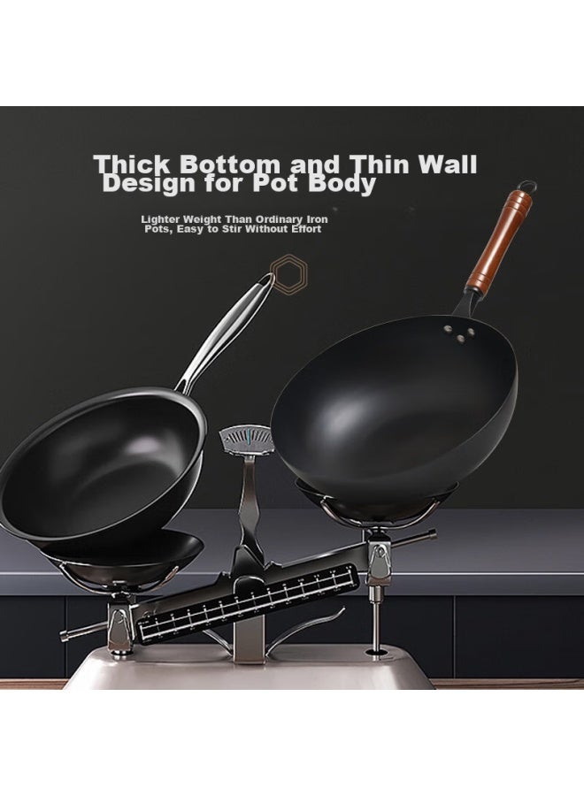 Jitiechui Flat Bottom Iron Wok, Non-stick, Traditional Cast Iron Pan, Suitable For Gas Stoves, Home Use, Uncoated, 32cm, With Free Lid - Image 3