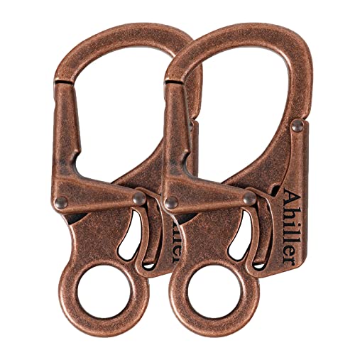 Ahiller Carabiner Clip, Double Anti-Misopening Locking Design, 3" Zinc Alloy Heavy Keychain for Outdoor Camping Hiking, Key Ring Clip (Red Brass-2P) - Image 1