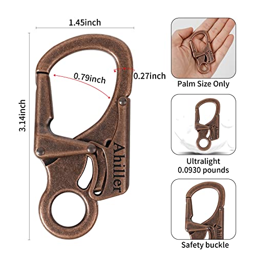 Ahiller Carabiner Clip, Double Anti-Misopening Locking Design, 3" Zinc Alloy Heavy Keychain for Outdoor Camping Hiking, Key Ring Clip (Red Brass-2P) - Image 2