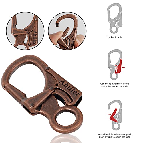 Ahiller Carabiner Clip, Double Anti-Misopening Locking Design, 3" Zinc Alloy Heavy Keychain for Outdoor Camping Hiking, Key Ring Clip (Red Brass-2P) - Image 3