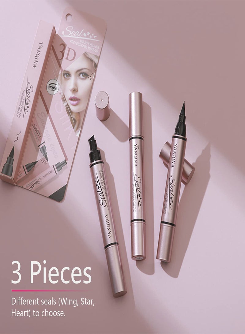 SYOSI Double Sided Liquid Eyeliner Stamp 3Pcs Waterproof Smudge-proof Long Lasting Wing Eye Liner Star Heart Seal Stamp Makeup Tool Long lasting Super Slim Precise Felt Tip Liquid Eye Liner Tools  - Image 4