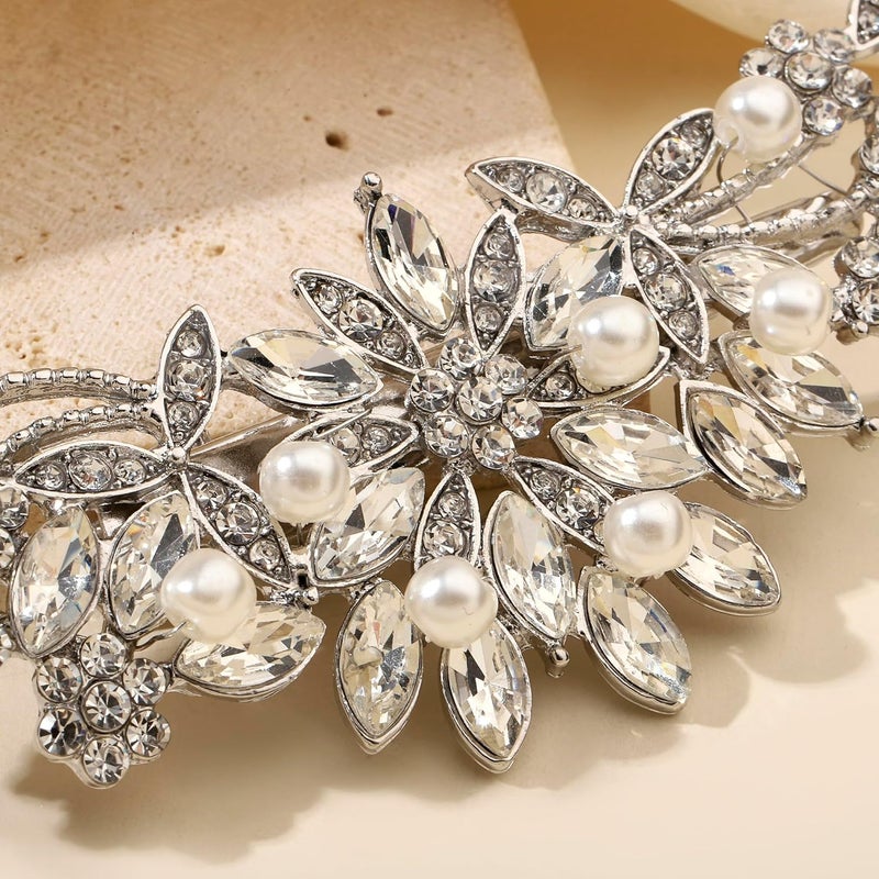 HapiBuy Crystal Rhinestone Pearl Hair Clip Comb Silver Wedding Hair Acessory Bridal Hair Pins Bride Headpiece - Image 2