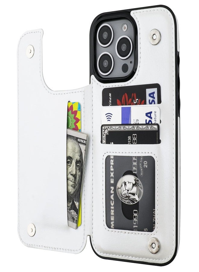 OT ONETOP جراب محفظة متوافق مع هاتف iPhone 16 Pro Max من ONETOP مع حامل بطاقات، مصنوع من جلد PU مع فتحات للبطاقات، مزود بمشبك مغناطيسي مزدوج وغطاء متين مقاوم للصدمات، مقاس 6.9 بوصة (أبيض). - Image 1