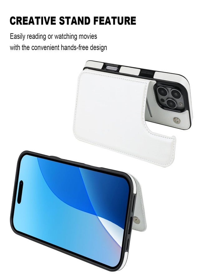 OT ONETOP جراب محفظة متوافق مع هاتف iPhone 16 Pro Max من ONETOP مع حامل بطاقات، مصنوع من جلد PU مع فتحات للبطاقات، مزود بمشبك مغناطيسي مزدوج وغطاء متين مقاوم للصدمات، مقاس 6.9 بوصة (أبيض). - Image 5