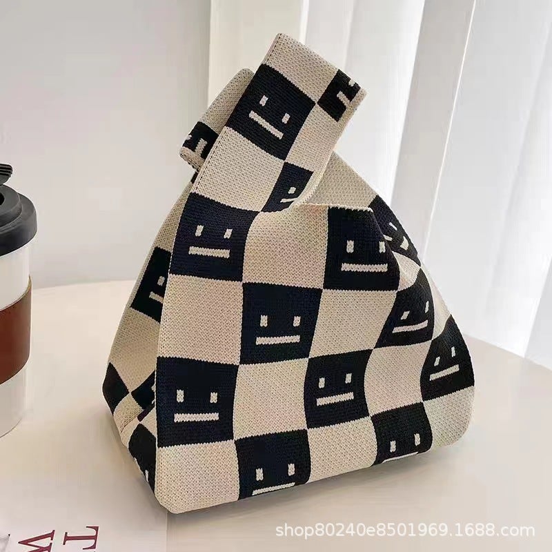 Korean Style Knitted Bag Handbag Bucket Bag Tote Bag All-Match Knitted Bag Cute Smiley Style Simple Accompanying Gift - Image 3