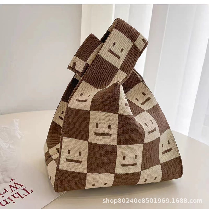 Korean Style Knitted Bag Handbag Bucket Bag Tote Bag All-Match Knitted Bag Cute Smiley Style Simple Accompanying Gift - Image 4