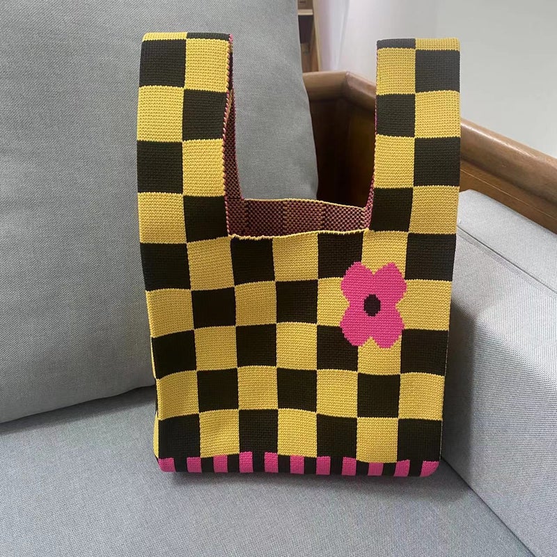 Korean Style Knitted Bag Handbag Bucket Bag Tote Bag All-Match Knitted Bag Cute Smiley Style Simple Accompanying Gift - Image 1