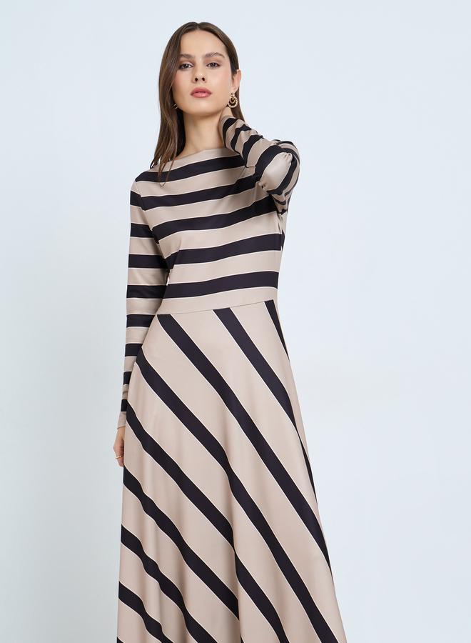 Take Two Thick Striped Fitted Waist Long Sleeve Maxi Dress - Image 2
