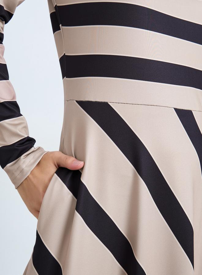 Take Two Thick Striped Fitted Waist Long Sleeve Maxi Dress - Image 4