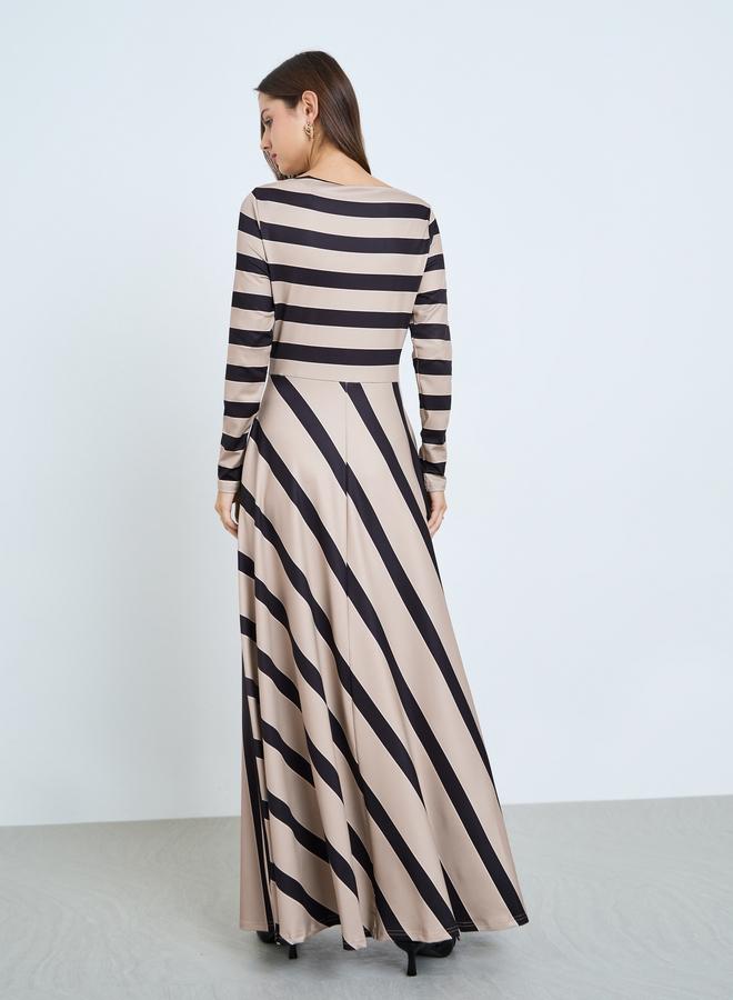 Take Two Thick Striped Fitted Waist Long Sleeve Maxi Dress - Image 5