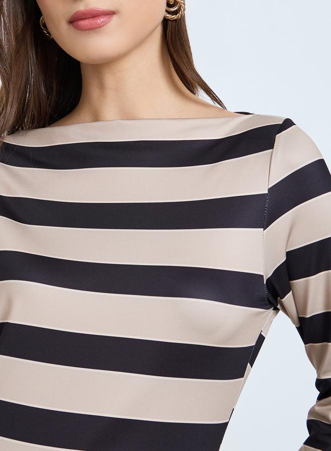 Take Two Thick Striped Fitted Waist Long Sleeve Maxi Dress - Image 3