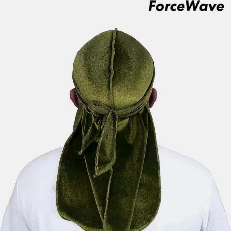 ForceWave Velvet Durag for Men Wave Cap Premium Dorag for Men Women 360 Wave (Olive Green) - Image 3