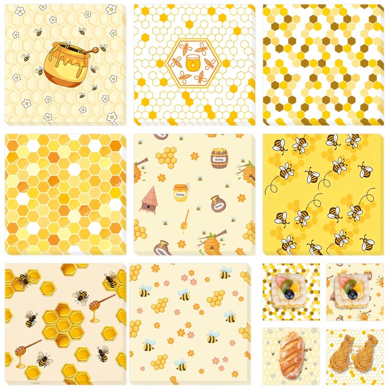 100 Pcs Greaseproof Paper 7x7 Inch Bee Spring Pattern for Easter Party - Image 1