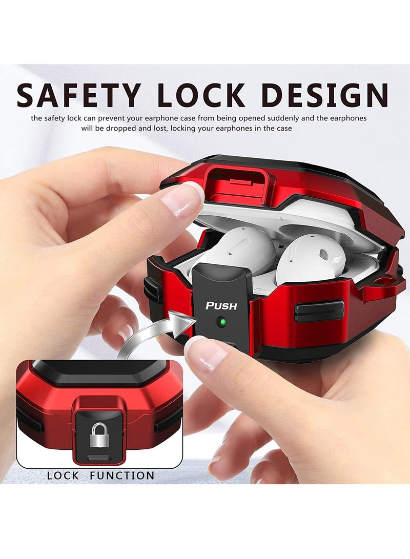 Armor Case Cover for Samsung Galaxy Buds Pro, Galaxy Buds Live, Galaxy Buds 2 Case Cover with Security Lock, Hard Rugged PC Shockproof Case Cover with Keychain Straps Red - Image 3