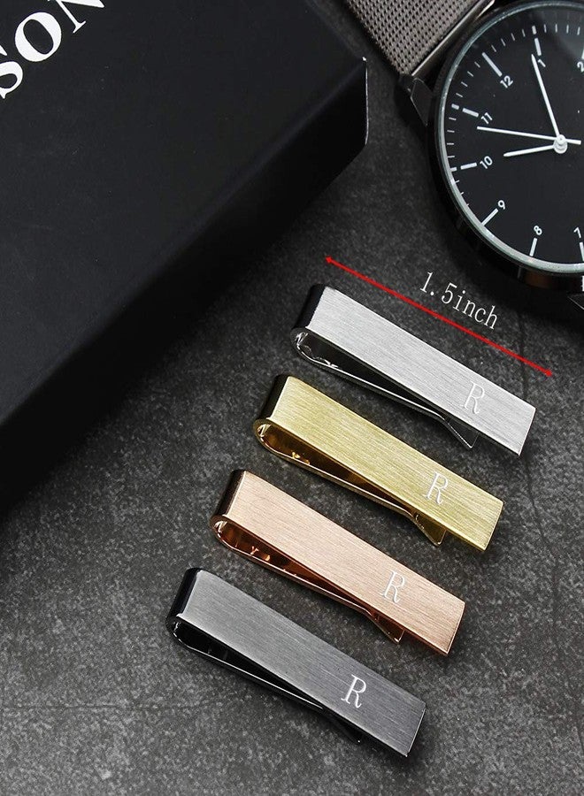 HAWSON 1.5 Inch Initial R Tie Clips for Men Personalized Letter Tie Bar 4Pcs Tie Pin Set Gold, Rose Gold, Black, Silver Tie Clip - Image 3
