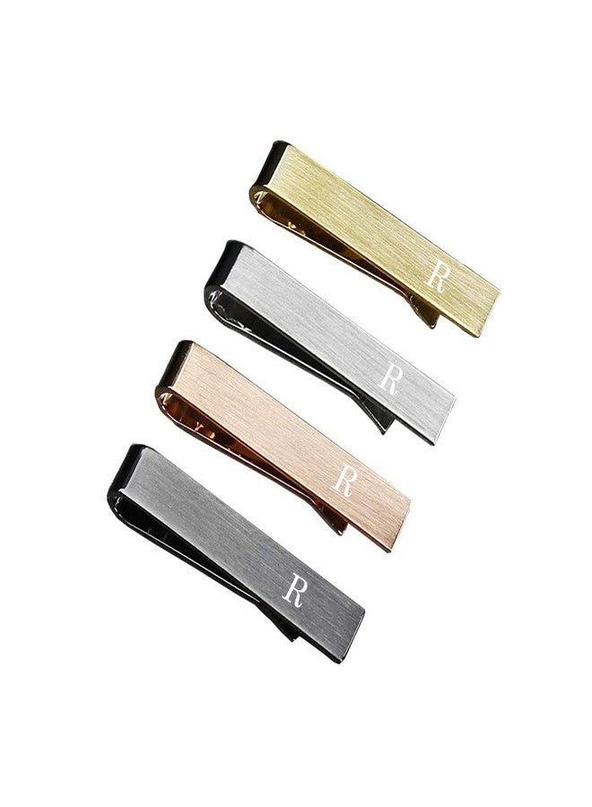 HAWSON 1.5 Inch Initial R Tie Clips for Men Personalized Letter Tie Bar 4Pcs Tie Pin Set Gold, Rose Gold, Black, Silver Tie Clip - Image 1