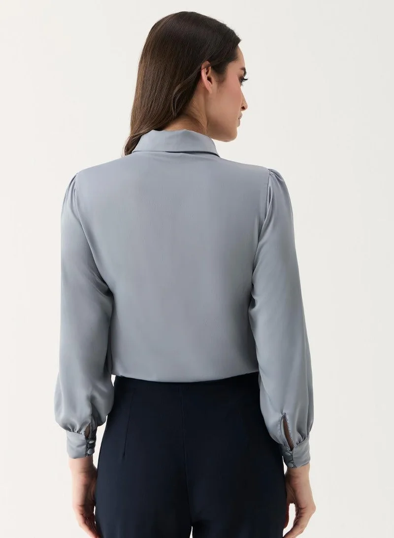 Zigzag  Long Sleeve Collared Gray Shirt for Women | Best Price UAE