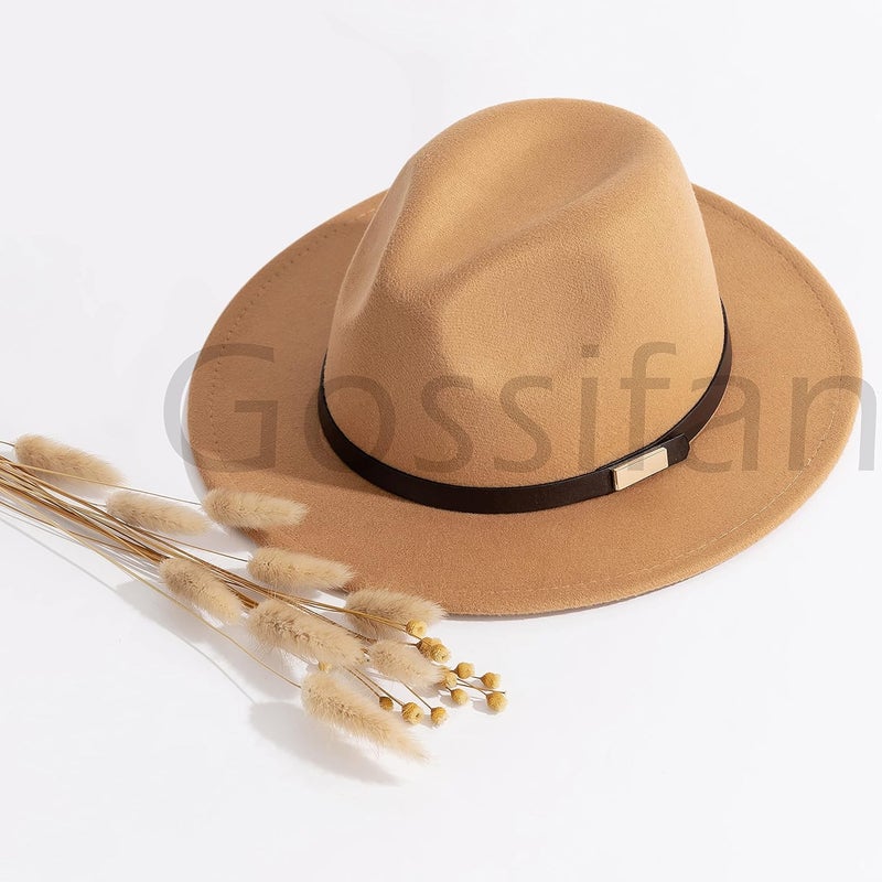 Gossifan Fedora Hats for Men Wide Brim Panama Hat with Classic Belt - Image 5