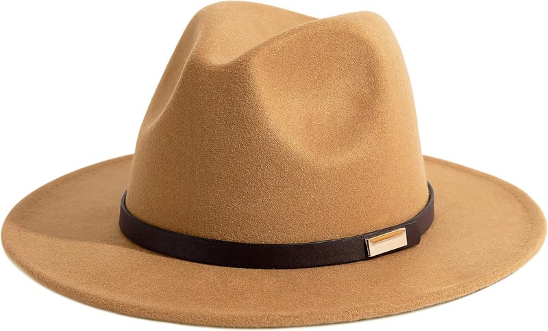 Gossifan Fedora Hats for Men Wide Brim Panama Hat with Classic Belt - Image 1