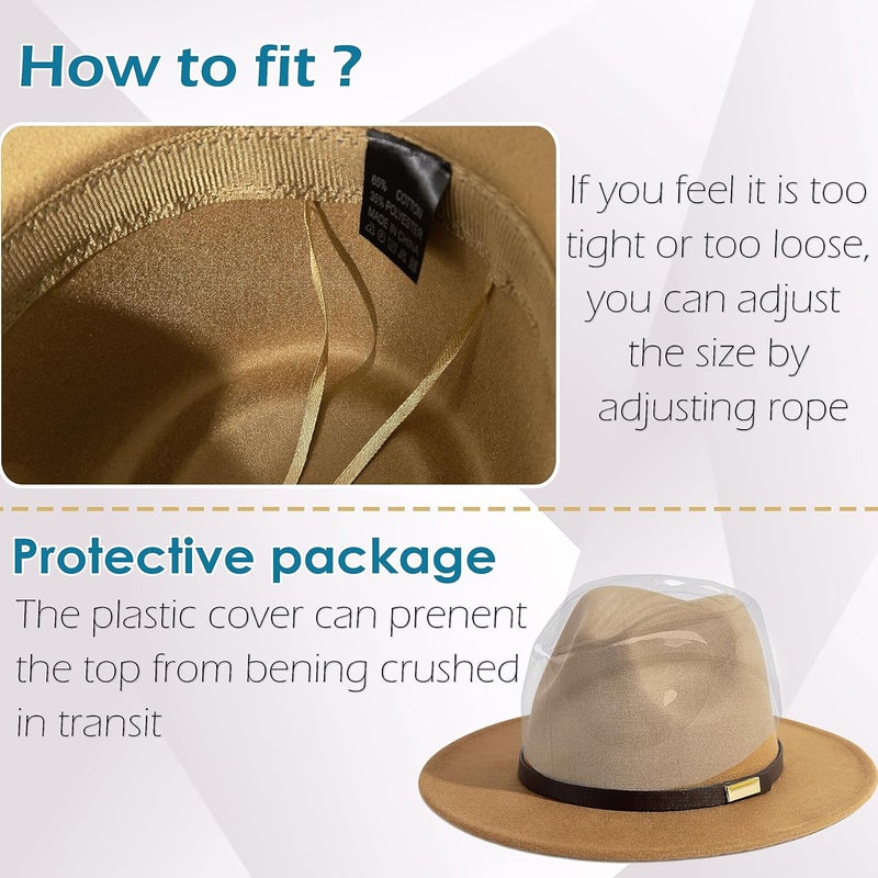 Gossifan Fedora Hats for Men Wide Brim Panama Hat with Classic Belt - Image 4
