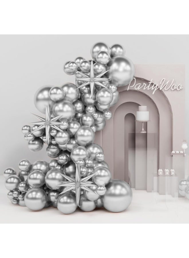 PartyWoo Metallic Silver Balloons, 110 pcs 22 Inch Star Balloons and Silver Balloons Different Sizes Pack of 18 Inch 12 Inch 10 Inch 5 Inch for Balloon Garland, Birthday Decorations, Party Decorations - Image 3