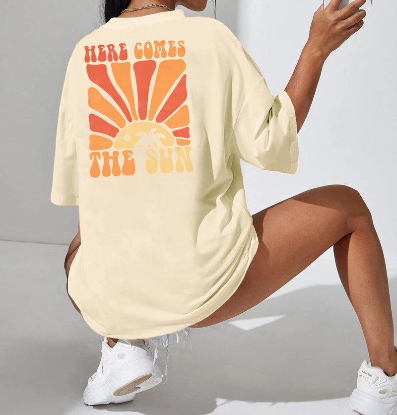 MYHALF Graphic Tees Women Oversized T-Shirts: Summer Hawaiian Beach Tops Shirts Hawaii Tropical Beachy Short Sleeve Outfit - Image 2