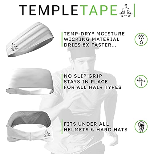 Temple Tape Headbands for Men and Women - Mens Sweatband & Sports Headband Moisture Wicking Workout Sweatbands for Running, Cross Training, Yoga and Bike Helmet Friendly - White - Image 5