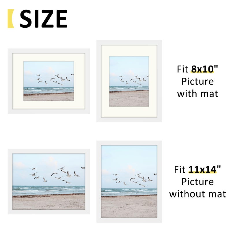 Frametory, 11x14 Frames Display 8x10 Picture with Mat or 11x14 Photo Without Mat, Shatter-Resistant Glass, Pre-Installed Wall Mounting Hardware - White - Image 3