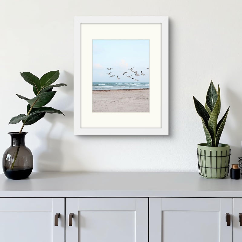 Frametory, 11x14 Frames Display 8x10 Picture with Mat or 11x14 Photo Without Mat, Shatter-Resistant Glass, Pre-Installed Wall Mounting Hardware - White - Image 2