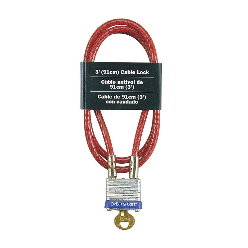 Master Lock Master Lock 719D Steel Cable with Integrated Outdoor Padlock with Key, 1 Pack, Silver, 3' Long x 3/16' Diameter  - Image 1