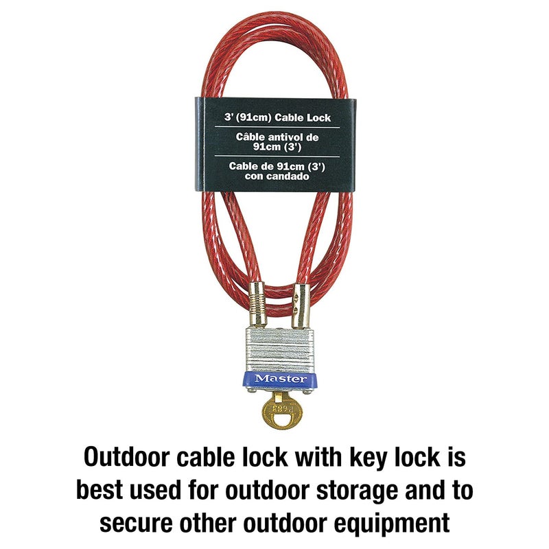 Master Lock Master Lock 719D Steel Cable with Integrated Outdoor Padlock with Key, 1 Pack, Silver, 3' Long x 3/16' Diameter  - Image 2