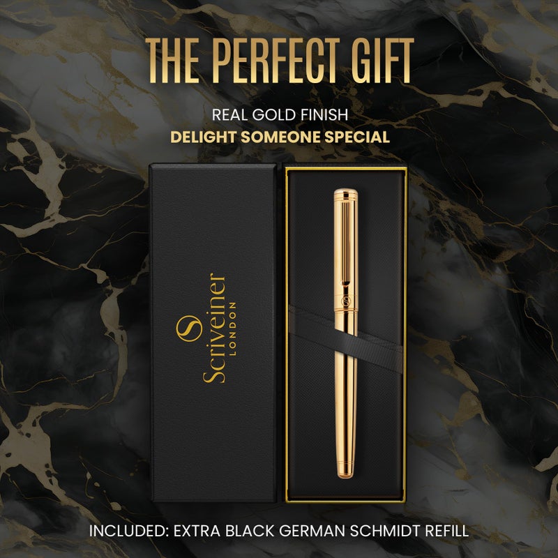 Scriveiner Gold Rollerball Pen - Stunning Luxury Pen, Real Gold Plating, Schmidt Ink Refill, Best Roller Ball Pen Gift Set for Men & Women, Professional, Executive Office, Nice Pens - Image 3