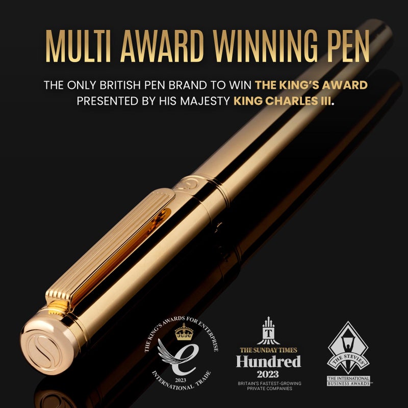 Scriveiner Gold Rollerball Pen - Stunning Luxury Pen, Real Gold Plating, Schmidt Ink Refill, Best Roller Ball Pen Gift Set for Men & Women, Professional, Executive Office, Nice Pens - Image 2