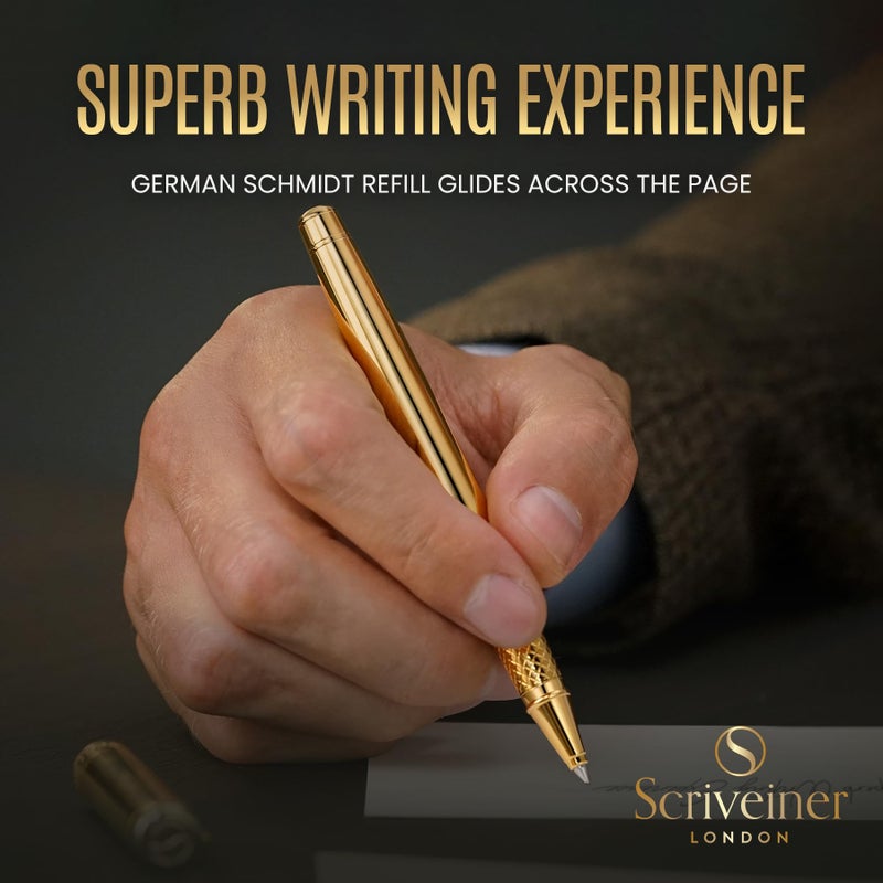 Scriveiner Gold Rollerball Pen - Stunning Luxury Pen, Real Gold Plating, Schmidt Ink Refill, Best Roller Ball Pen Gift Set for Men & Women, Professional, Executive Office, Nice Pens - Image 4
