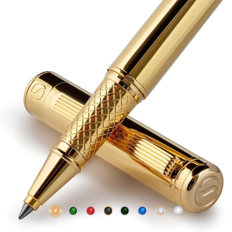 Scriveiner Gold Rollerball Pen - Stunning Luxury Pen, Real Gold Plating, Schmidt Ink Refill, Best Roller Ball Pen Gift Set for Men & Women, Professional, Executive Office, Nice Pens - Image 1