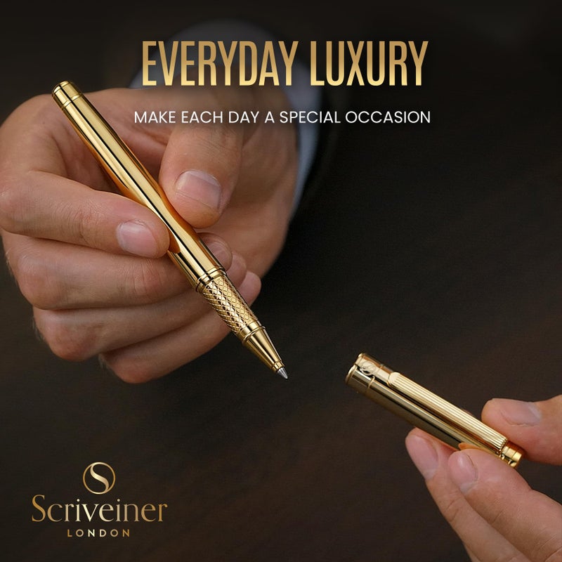 Scriveiner Gold Rollerball Pen - Stunning Luxury Pen, Real Gold Plating, Schmidt Ink Refill, Best Roller Ball Pen Gift Set for Men & Women, Professional, Executive Office, Nice Pens - Image 5