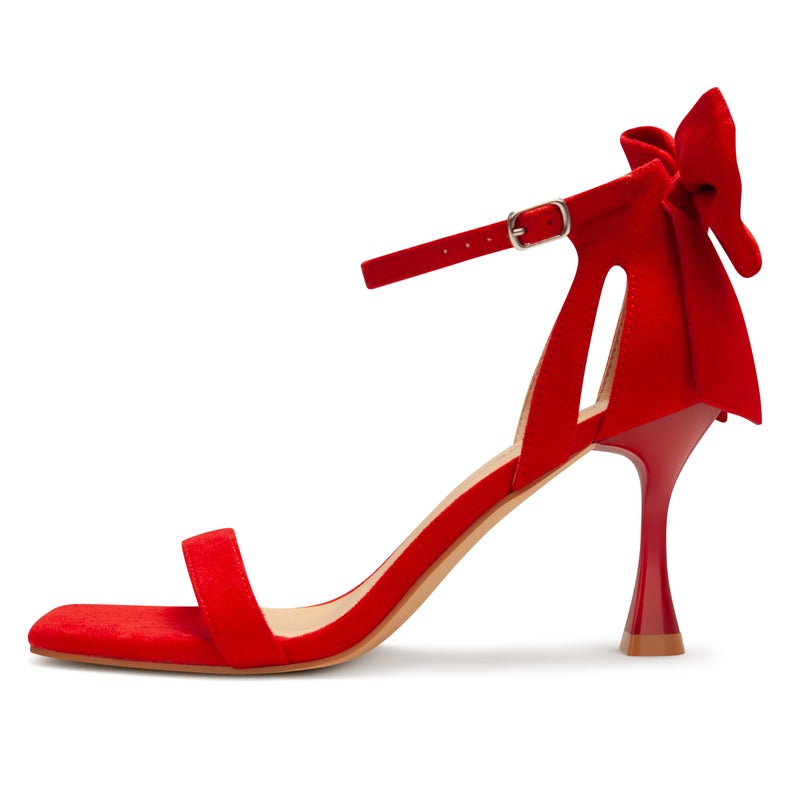 Carcuume Women's Square Toe Heels Bow Tie Ankle Strap Heel Sandals Open Toe Wedding Shoes, ZETA-RED-9 - Image 5
