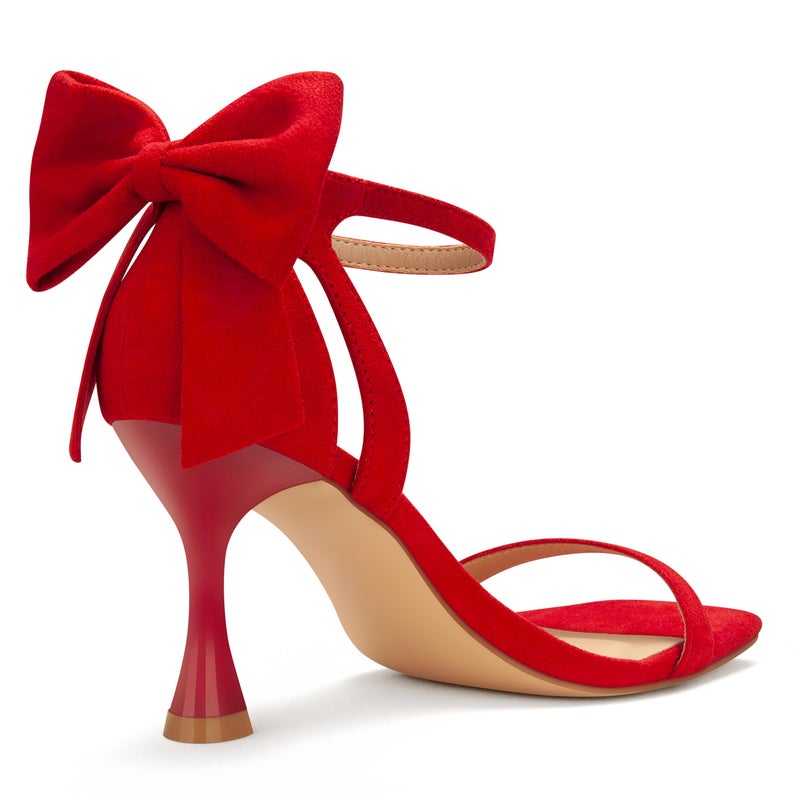 Carcuume Women's Square Toe Heels Bow Tie Ankle Strap Heel Sandals Open Toe Wedding Shoes, ZETA-RED-9 - Image 4