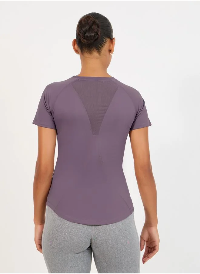 Styli Back V Shaped Mesh Contour Stitch Detail Top