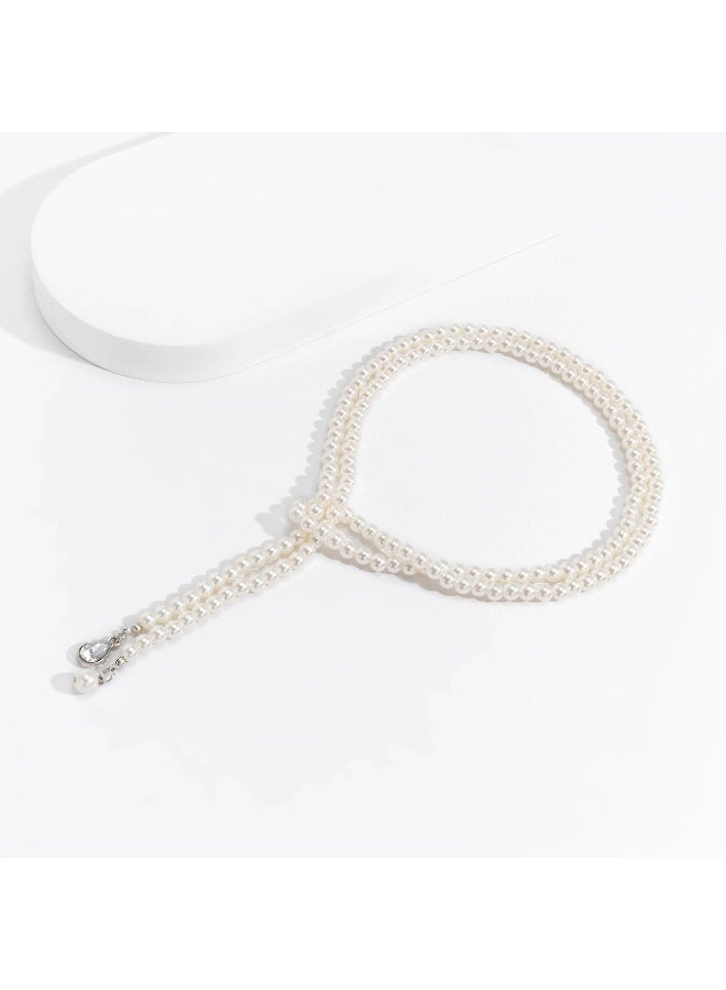 Goolsky Elegant Double Layer Beaded Necklace with Faux Pearls & Teardrop Rhinestone Pendant - Image 5