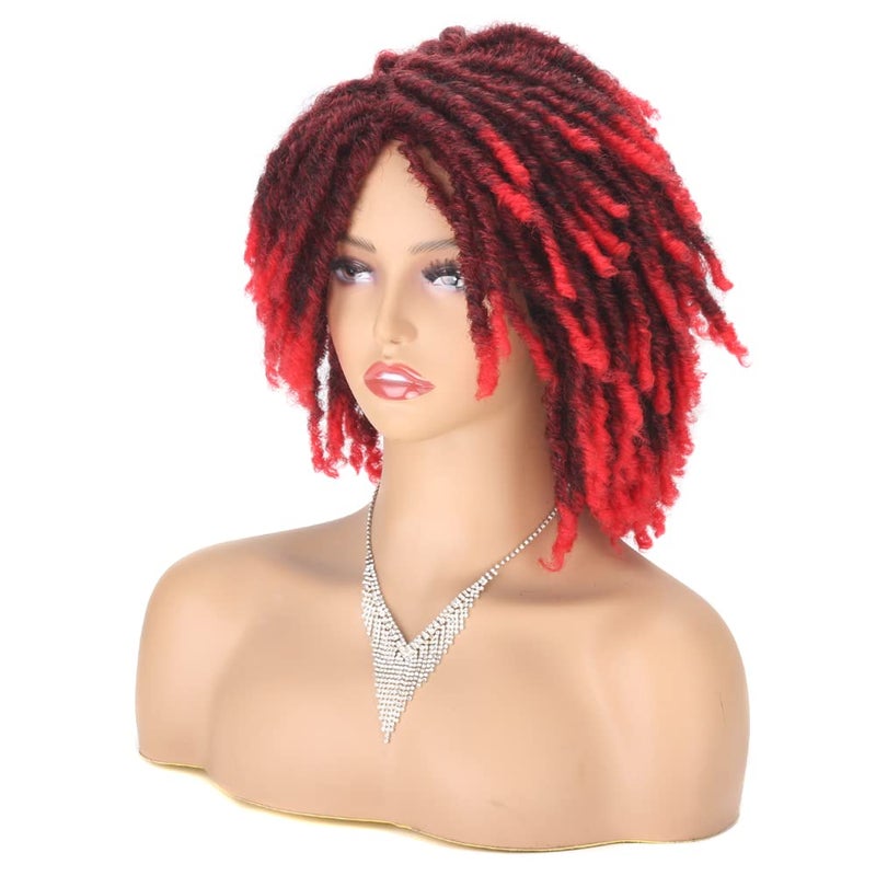 Czrleaty Dreadlock Braided Wigs with Headband Synthetic Goddess Faux Locs Hair Wig with Curly Ends Freetress Twist Crochet Hair Wigs For Black Women and Men (Ombre/Red, Dreadlock Wig) 