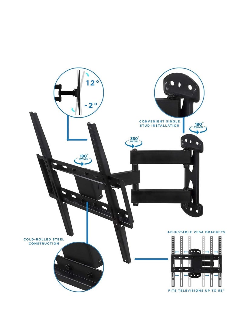BGM Enhance Your TV Setup with the Mount-It! Full Motion Corner TV Wall Mount Bracket: Perfect for VESA 400 x 400 TVs, Extendable Arm for Articulation, Swivel, Tilt - Ideal for 32-50 Inch TVs, Supports up  - Image 3