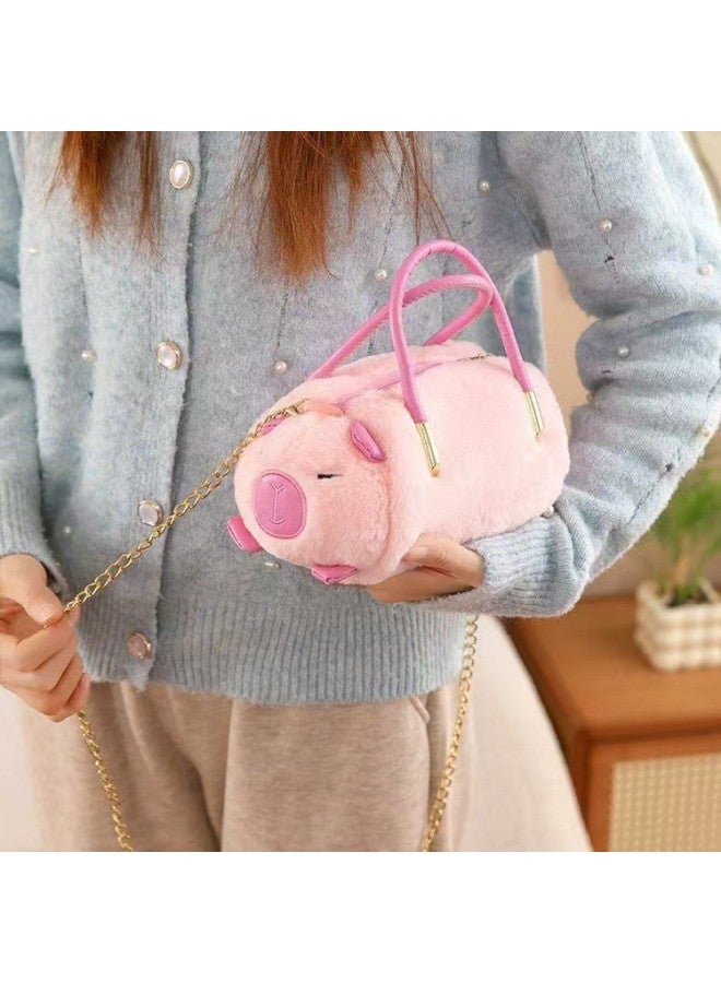 Children's Plush Cartoon Bag Girl's Cute Little Girl Crossbody Bag Cartoon Plush Childlike Coin Purse Bag-Specifications:Lying Powder Capi Handbag  - Image 1