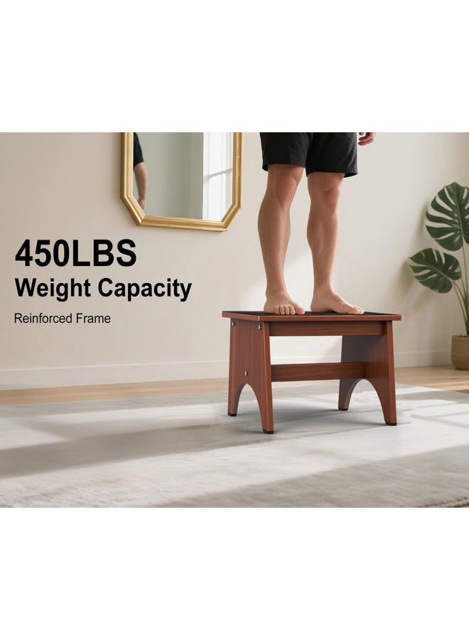 RayLove One Step Stool for Adults Seniors with Non-Slip Rubber Stepping Feet, Heavy Duty Wooden Step Stools for Bathroom, Bedroom, Kitchen & Bedside Support (Rustic Brown, 12 Inch) - Image 3